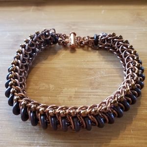 Handmade Copper & Glass Chainmail Bracelet Unisex